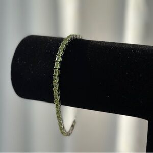 Natural peridot emerald cut tennis bracelet sterling silver S925